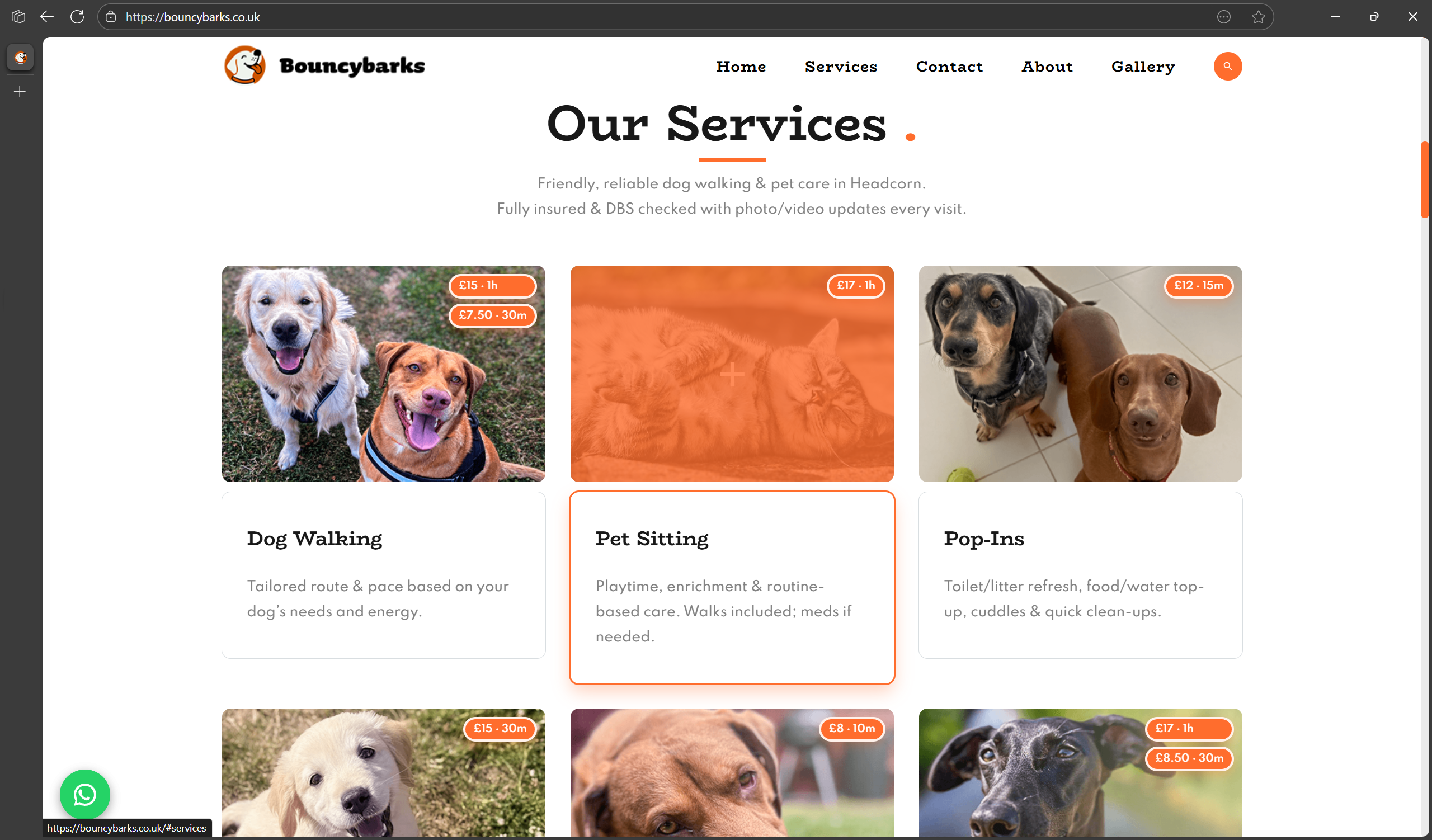 BouncyBarks services layout