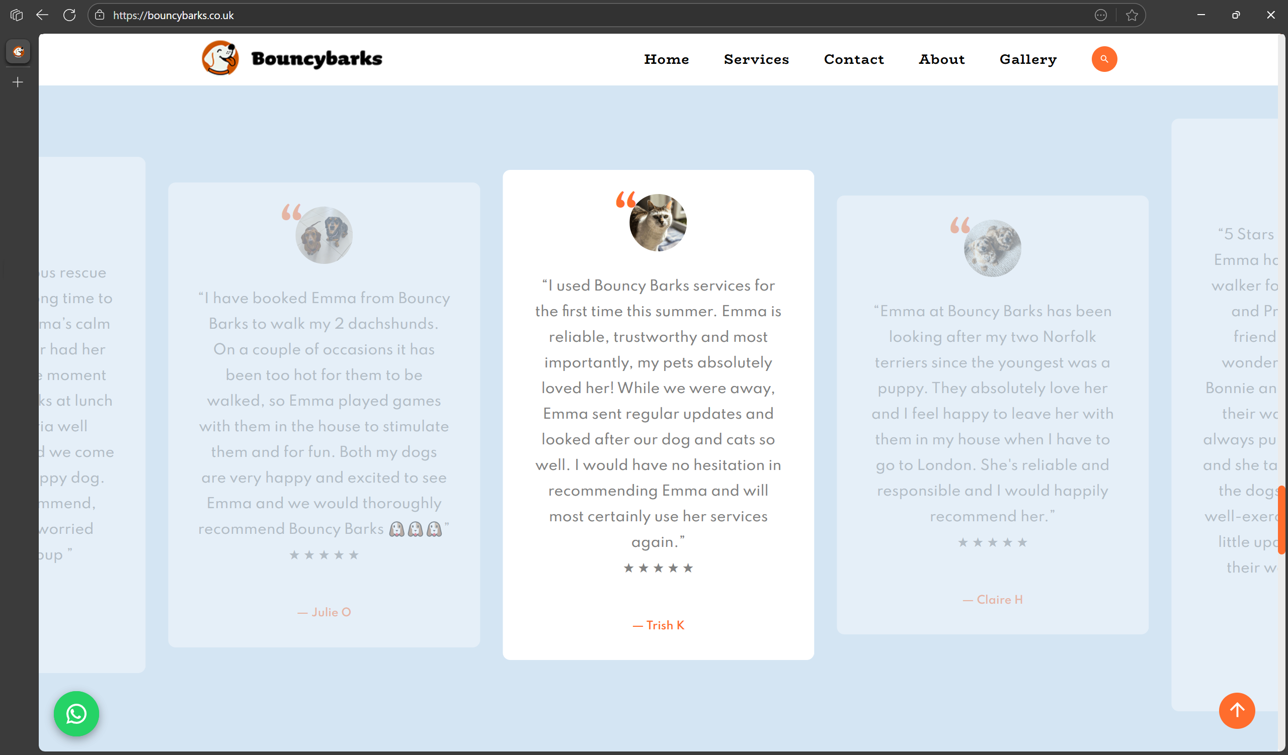 BouncyBarks testimonials layout